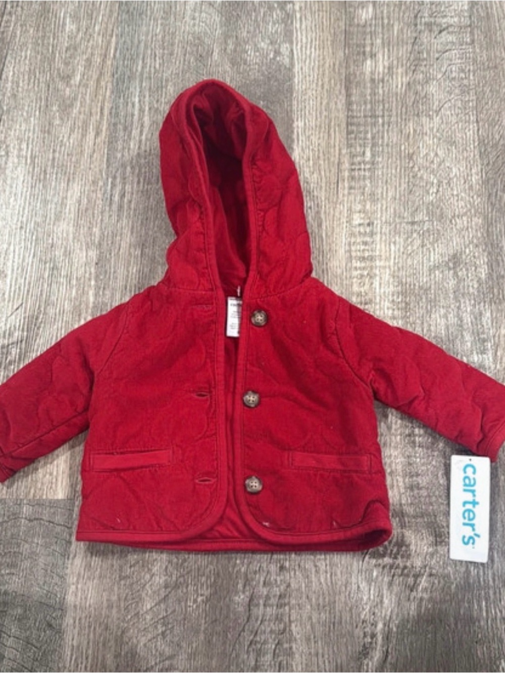 Carter's Red Hooded Quilted Pea Coat